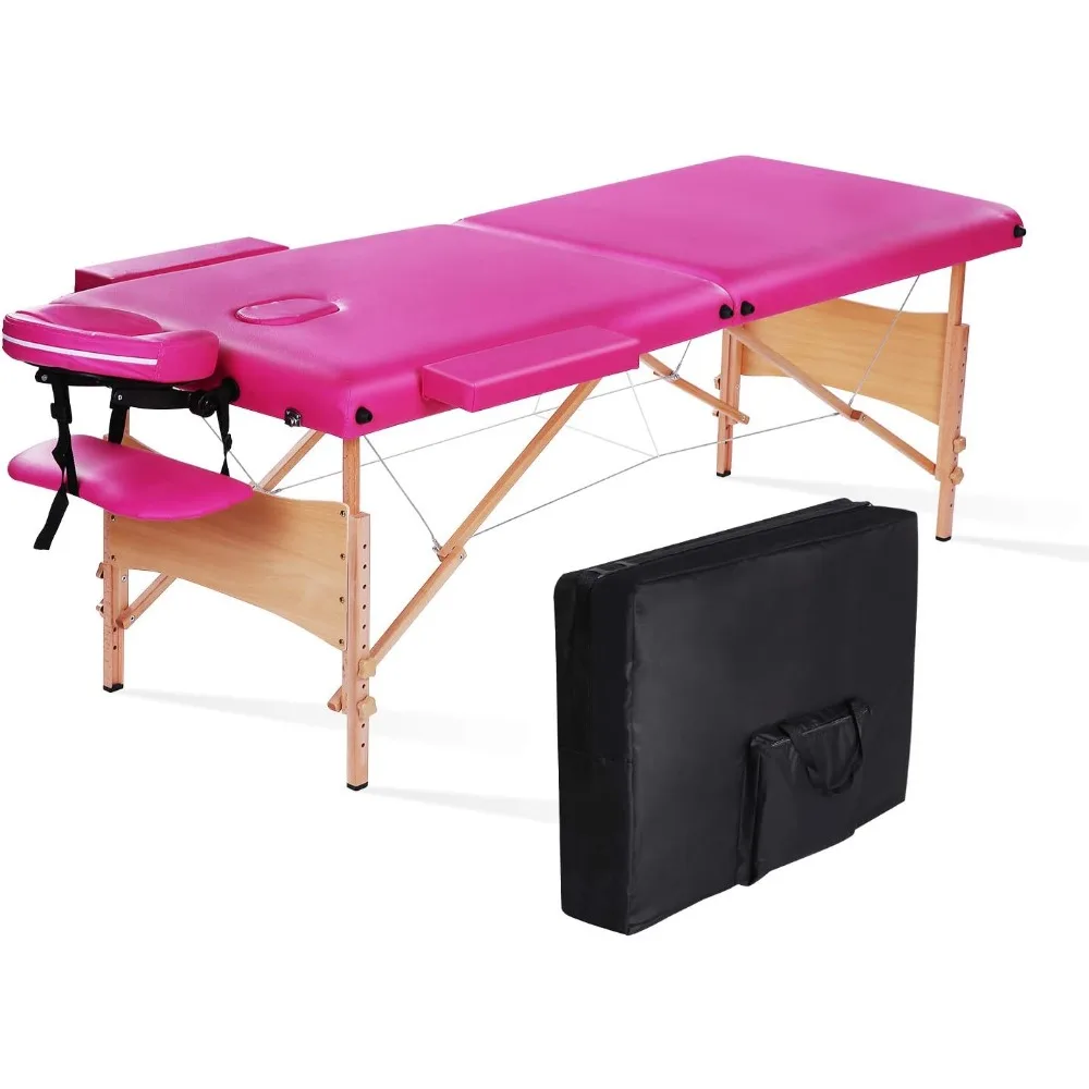 

Massage table bed professional portable facial SPA bed height adjustable, with 2 fold handbag, pink