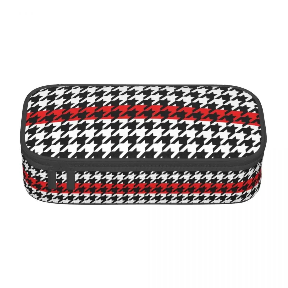 Customized Modern Houndstooth With Red Stripe Pencil Cases for Girl Boy Large Capacity Dogstooth Pen Box Bag School Accessories