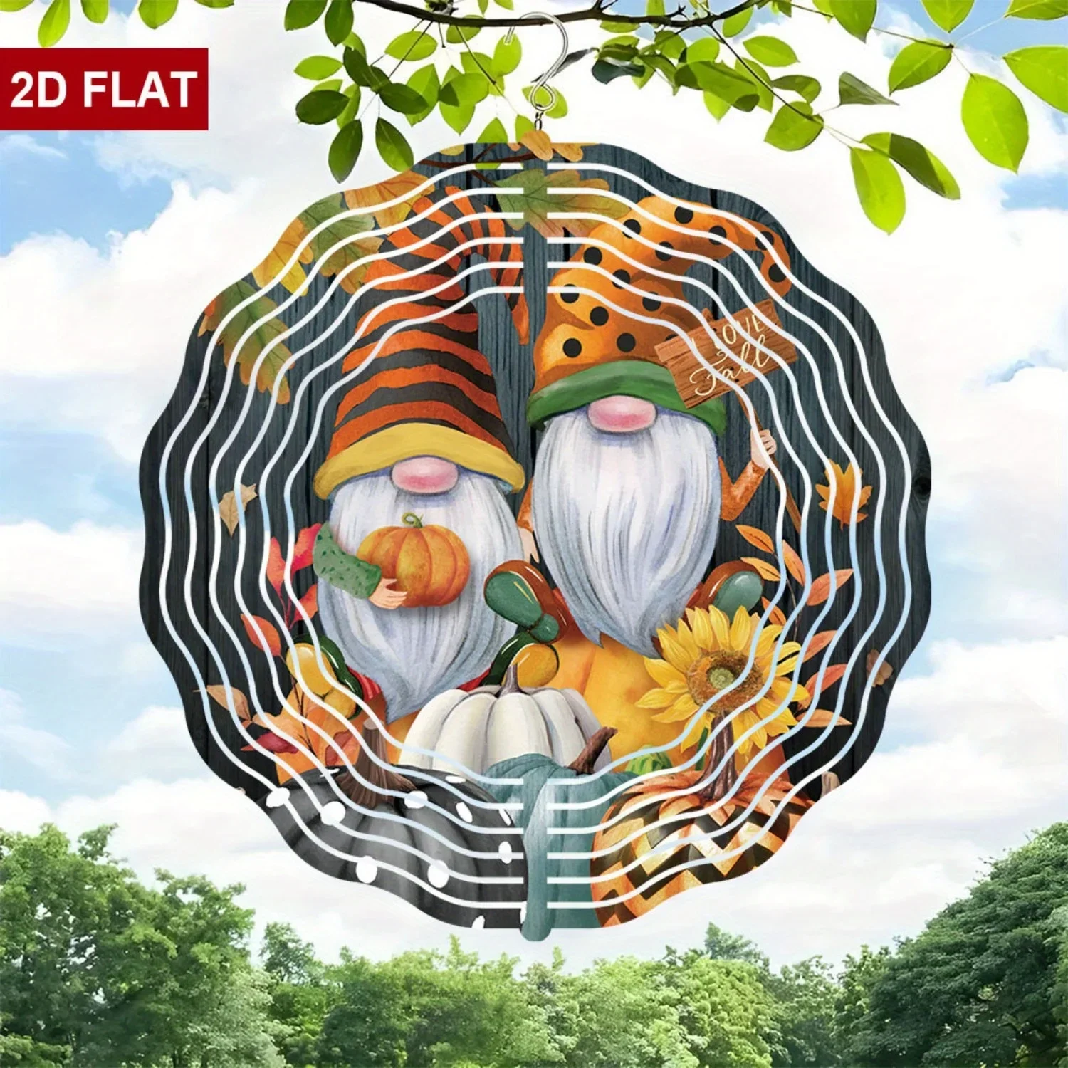 360° drehbares Windspiel mit Gnom- und Kürbis-Herbstblätter-Design - 10 Zoll Metall-Windspiele für Außen-/Innengarten-Deko