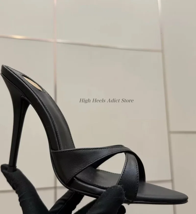 Sexy purple pointy toe satin sandals for women 2026 New stilettos yellow/black leather big size slippers party dress high heels view 6