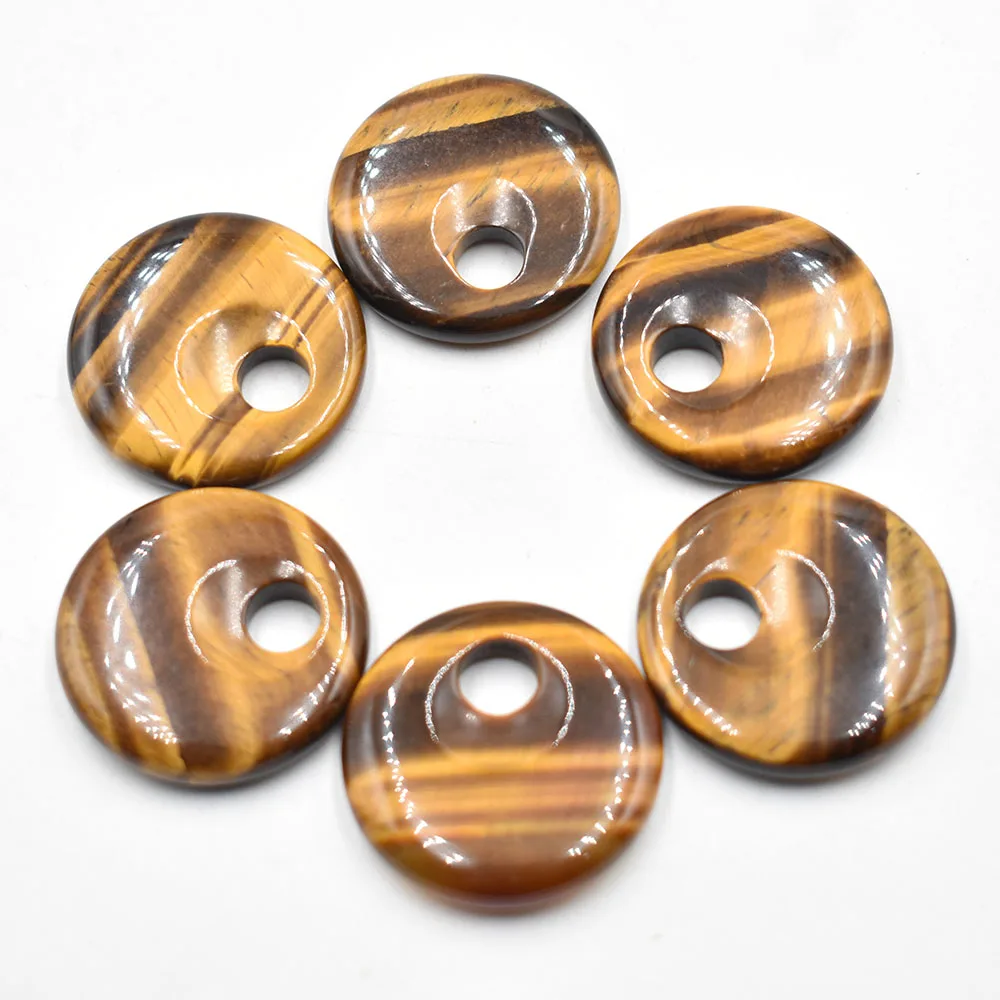 

Fashion natural tiger eye stone 30mm gogo donut charms pendants beads for necklace Bracelet jewelry making Wholesale 6pcs/lot