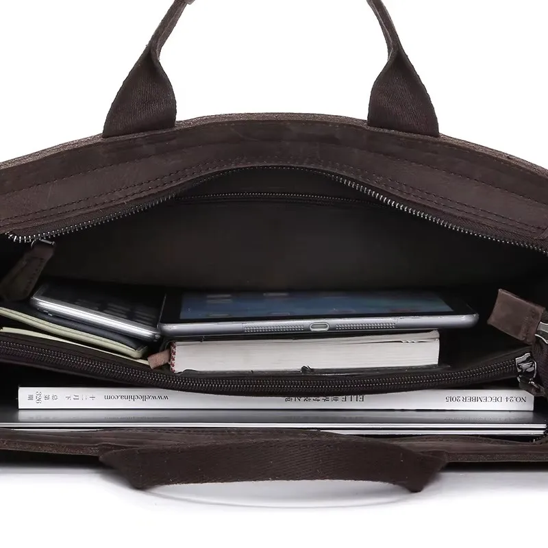 ยี่ห้อกระเป๋าเอกสารผู้ชาย Crazy Horse กระเป๋าแล็ปท็อปหนังแท้ขนาดใหญ่ความจุกระเป๋าเอกสารผู้ชาย PURE สีกระเป๋าแล็ปท็อป