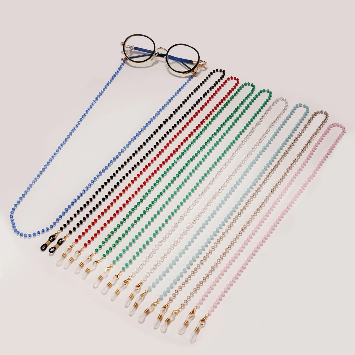 Cadena de gafas con cuentas de cristal para hombre y mujer, cordón antideslizante para gafas de sol, soporte para máscara facial, joyería colorida