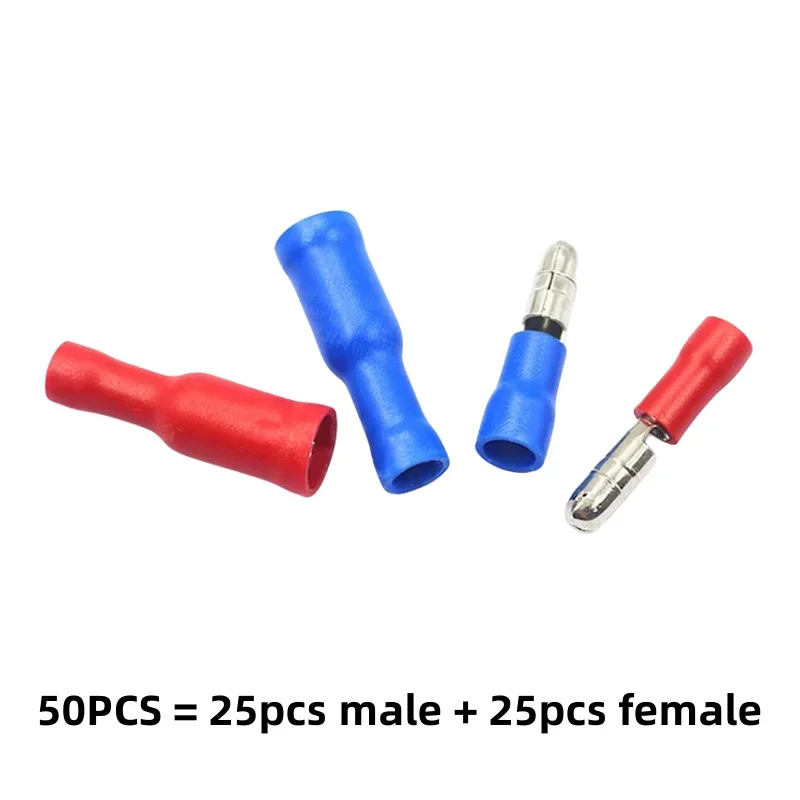 Hot 50Pcs X  Male Female Bullet Connector Crimp Terminals Wiring For 22-16AWG 16-14AWG 0.5-1.5/1.5-2.5 Wire