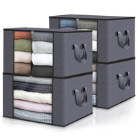 2/4PCS 90L Large Clothes Storage Bags with Handle Foldable Wardrobe Closet Organizers Storage Box for Blanket Comforter Clothing