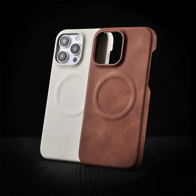 Luxury Fashion Magnetic Texture Leather Shockproof Bumper Case For iPhone 16 15 12 13 11 Pro Max 14 Plus Protection Cover Men