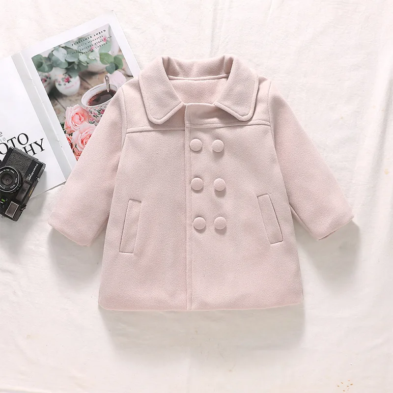 

Зимнее детское шерстяное и хлопковое пальто средней длины для девочек, корейская версия, утепленная двубортная модная куртка