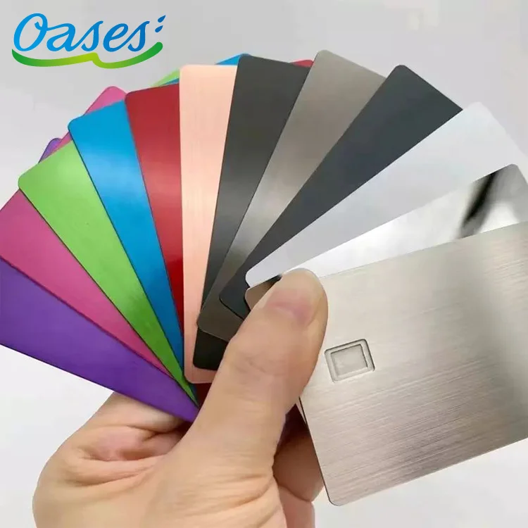 Customized query Cheap Customized Logo Multicolor Stainless Steel Brushed Laser Cut Metal Card Business Gift Blank Metal Busines