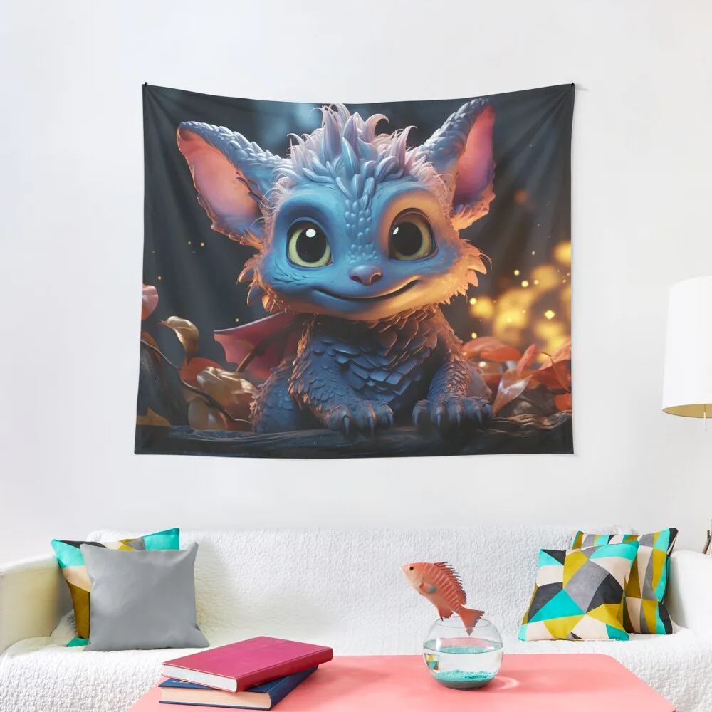 

Enchanting Cute Blue Dragon Hatchling Tapestry Japanese Room Decor Wall Hanging Wall Room Decoration Aesthetic Tapestry