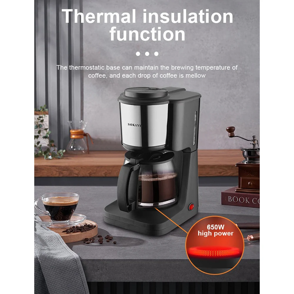 Thermostatic Base, Household Tea,SK125 Drip Coffee Maker, Anti-Drip Pot, 900ML Quick Heating, Easy To Operate