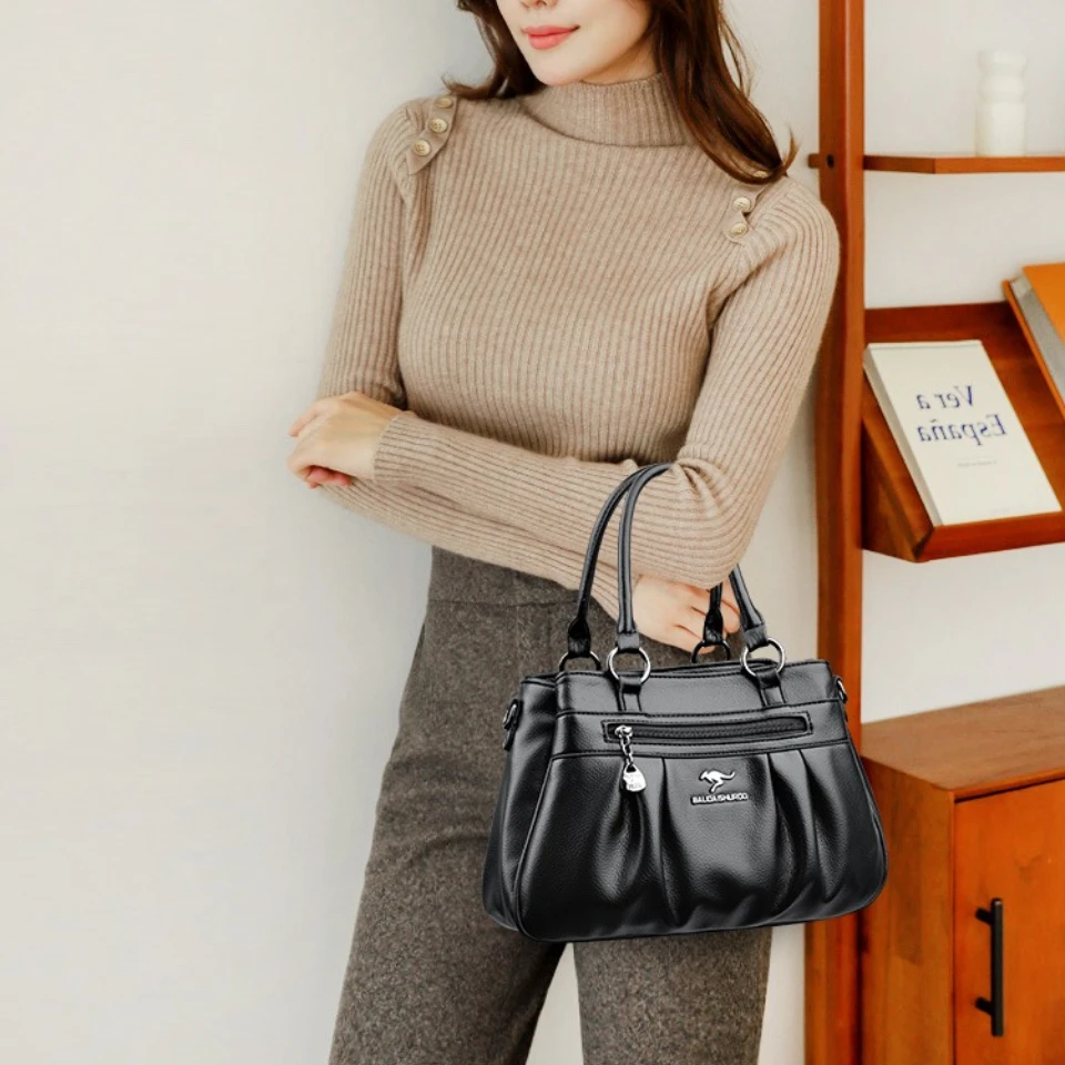 Three Layers Luxury Casual Tote Women Bag High Quality Leather Ladies Hand Bags for Women Big Shoulder Crossbody Bags Sac A Main - view 2
