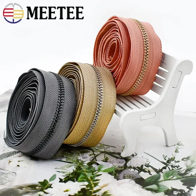 5Yards 5# Metal Zippers Tape For Sewing Bag Zipper By The Yard Backpack Coat Clothes Zips Repair kit DIY Garment Accessories