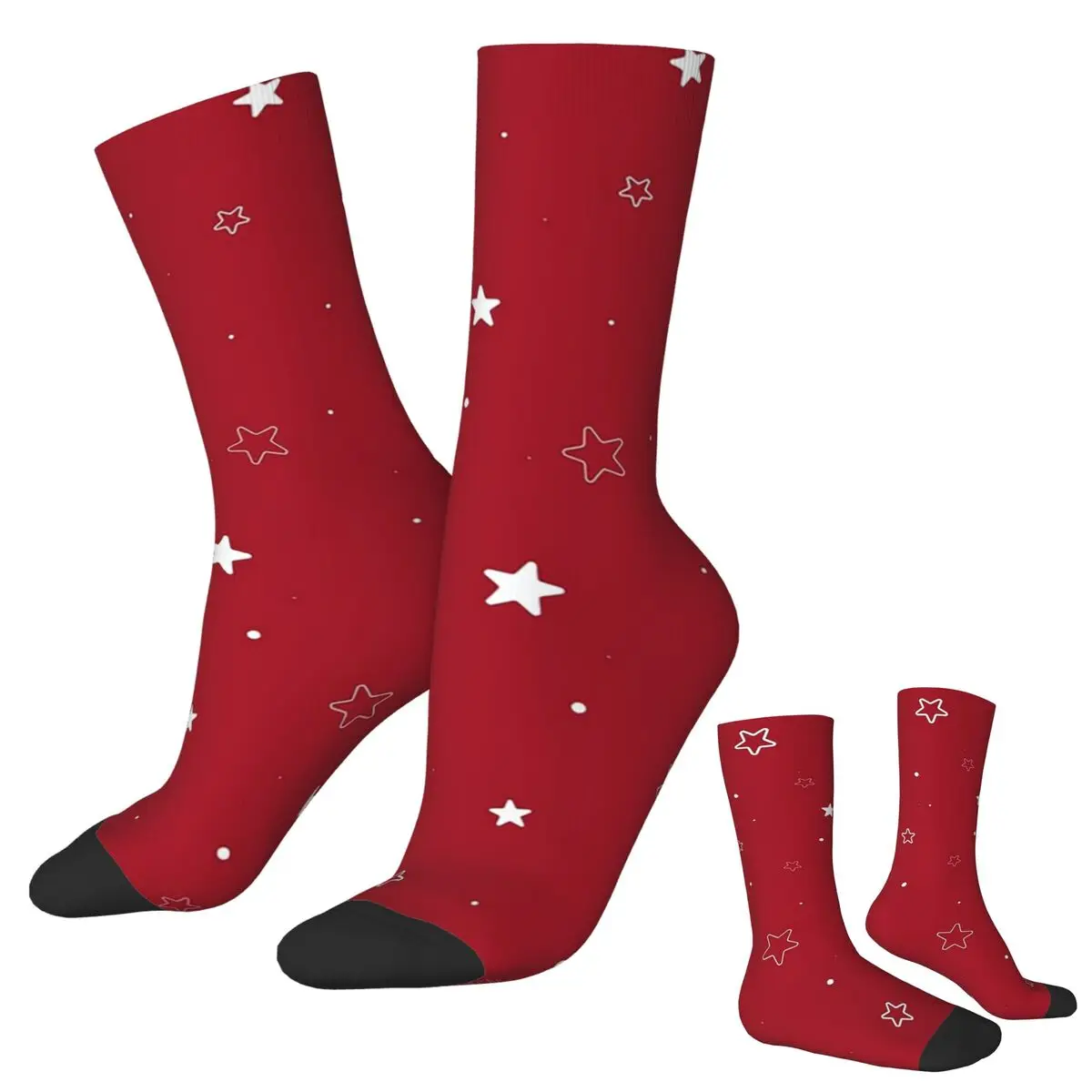 All Seasons Crew Stockings Red White Stars On Red Background Socks Casual Long Socks for Men Women Valentine's Day Gifts