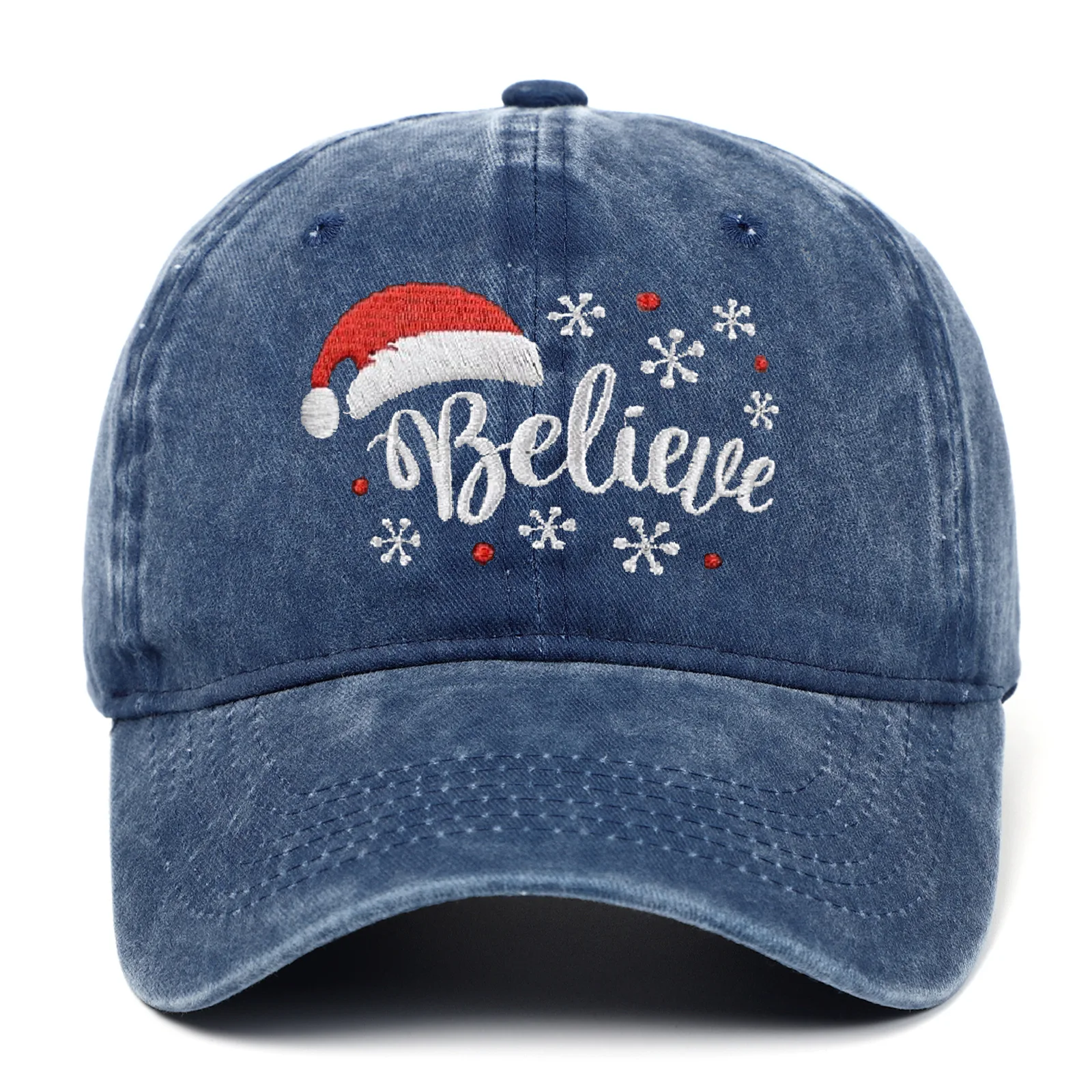 قبعة عيد الميلاد الجديدة مع تطريز ندفة الثلج، قمة كبار السن، قبعة بيسبول مغسولة للرجال والنساء، قبعة شمس رياضية خارجية #3