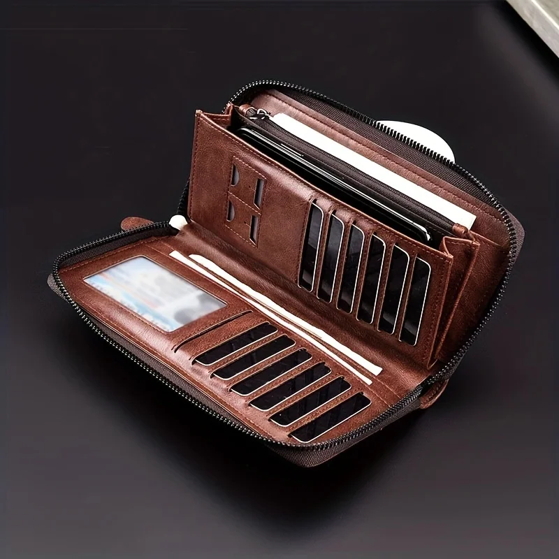 Herren-Langbrieftasche mit Reißverschluss, hochwertige PU-Leder-Geldbörse für Herren, RFID-blockierende Business-Clutch, Kreditkartenetui, Herren-Geldbeutel