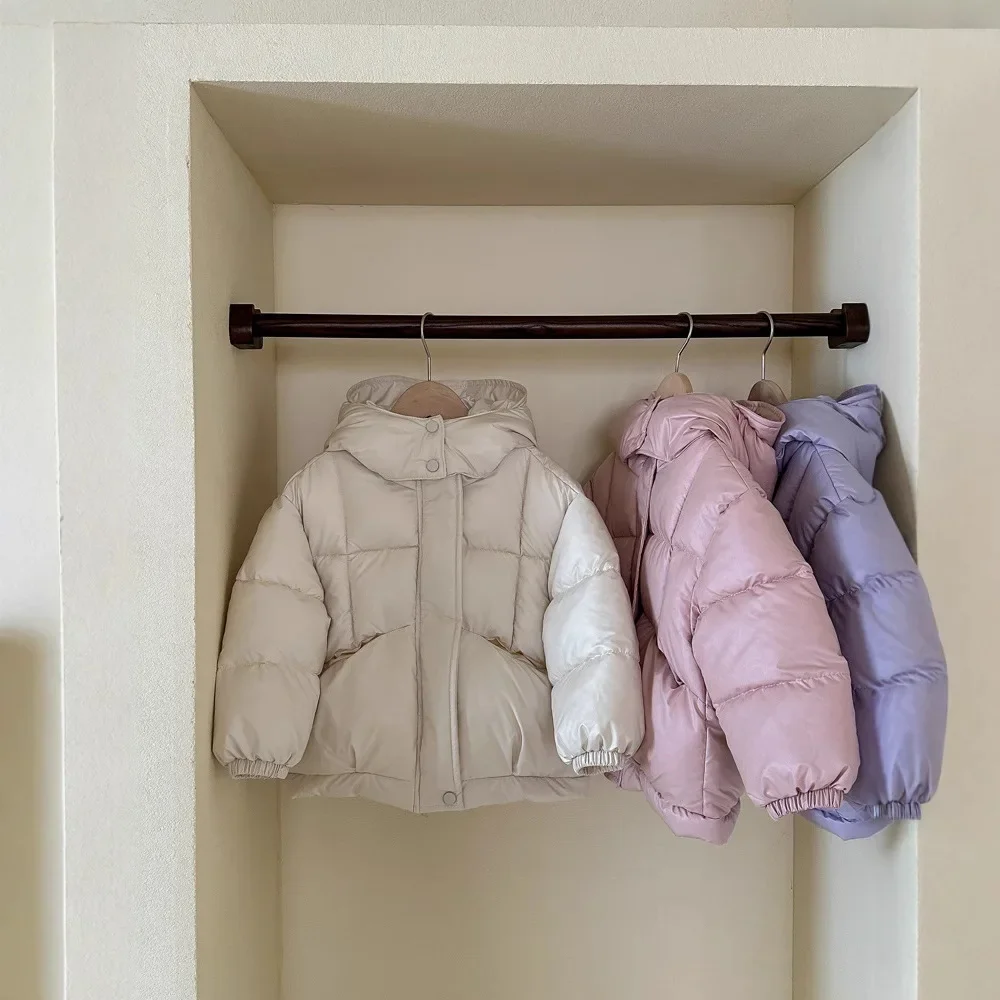 

Children's Jacket Girl Thickened Cotton Padded Hooded Puffer Coat 4-8Y Boys Girls Warm Winter Clothes for Kids Shiny Outerwear