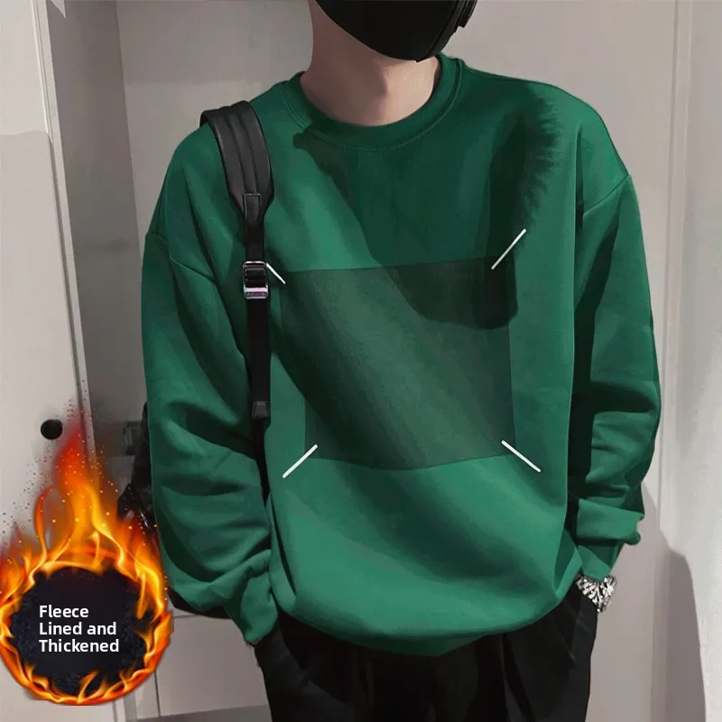 

Trendy round Ne Fce Lined Long Sve Men's Sweatirt Casual Comfortable Autumn Winter Faion Inner Wear Top