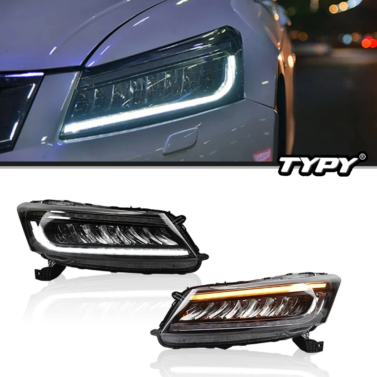 

TYPY Car Headlights For Honda Accord 2008-2012 Dynamic Information Turn Signals LED Low Beam Auto Parts