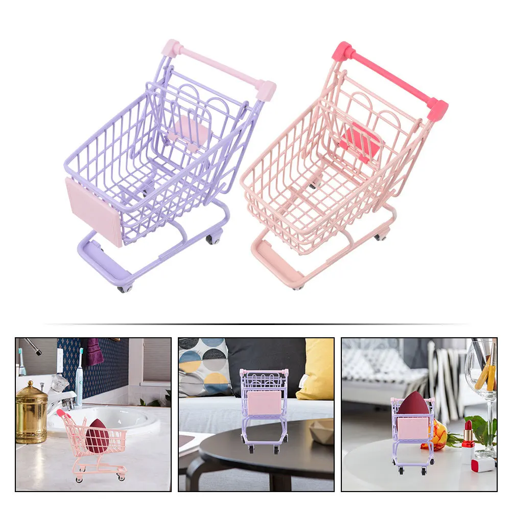 

2pcs Mini Shopping For Kids, Desktop Storage Organizer, Miniature Supermarket Trolley Decor, Simulation Grocery Cart Plaything,