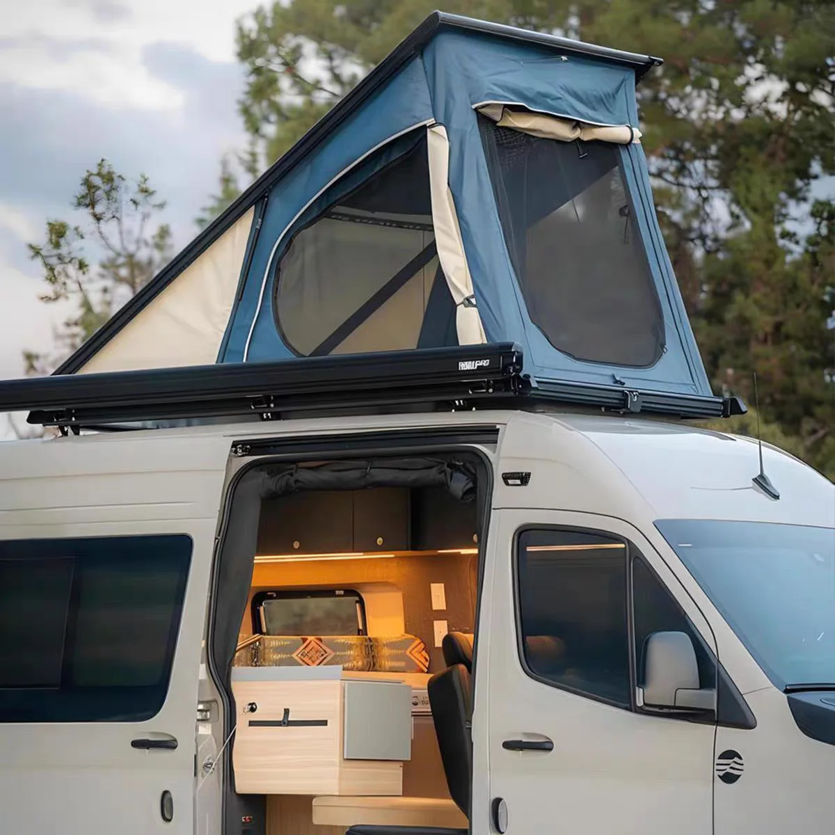 Truck, RV, overhead tent, van, camper, modified sunroof in and out of the overhead tent, aluminum alloy