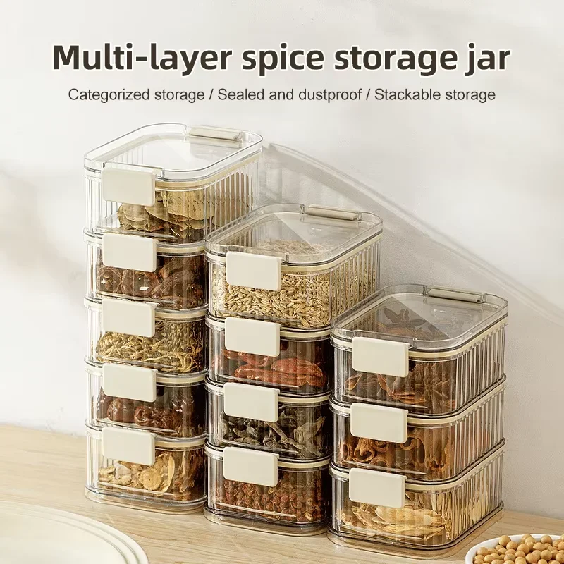 Multi-layered Seasoning Storage Box Portable Small All-In-One Pliers Kitchen Spices Beans Nuts Grains Storage Jar