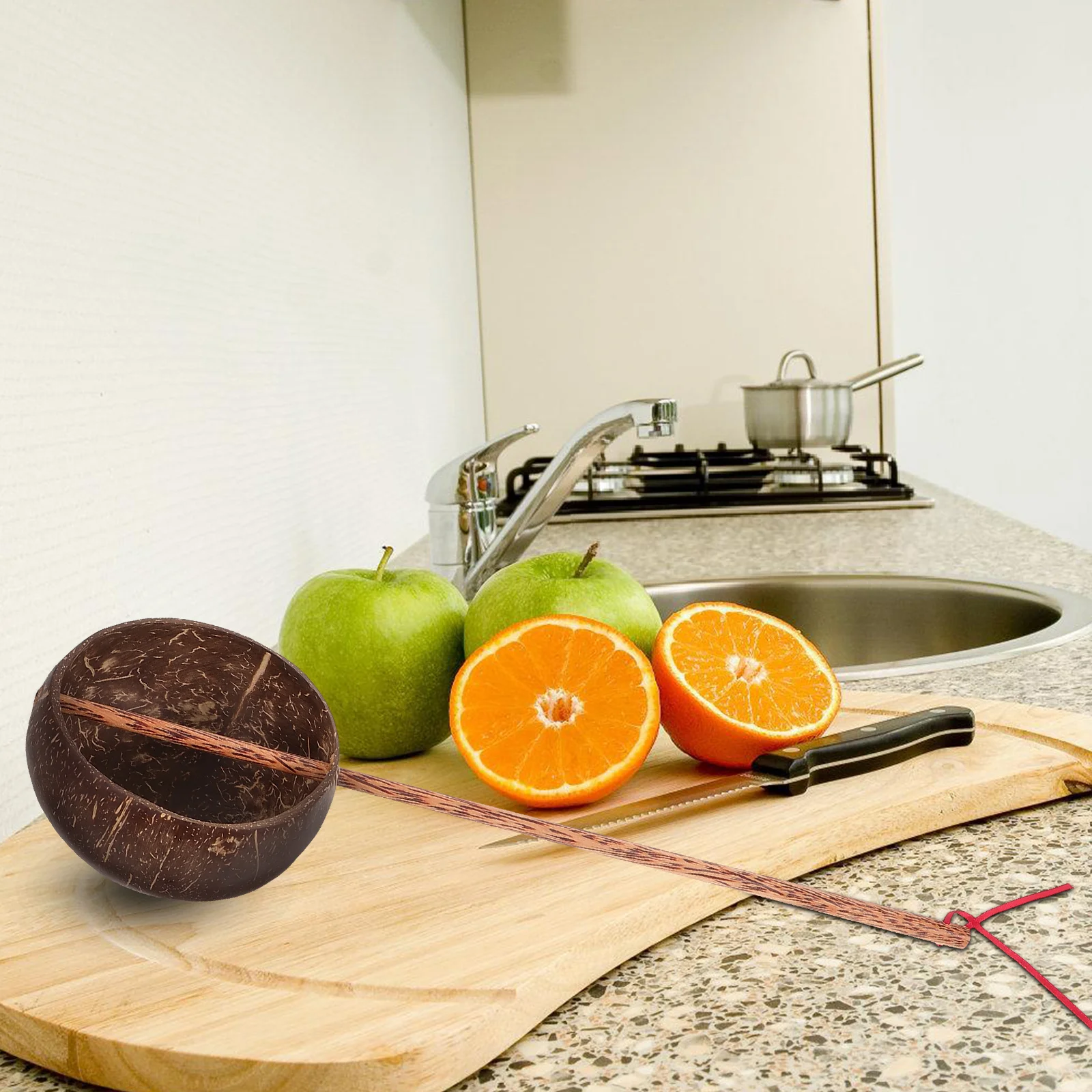 

Ergonomic Coconut Shell Long Handle Ladle Bath Water Dipper Spoon Sauna Room Water Scoop Household Kitchen Gadget