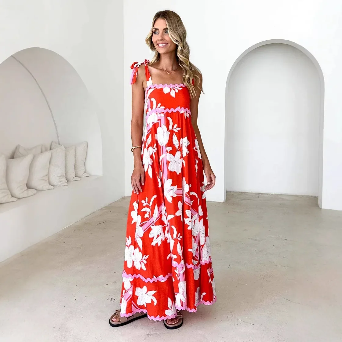 Estate nuova moda fresca piccola floreale donna abito lungo cinturino sexy cinturino femlae top abiti