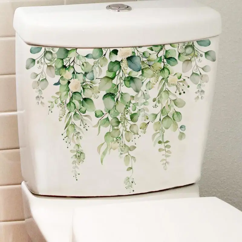 Flowers Toilet Lid Stickers Self-Adhesive Green Plant Toilet Lid Decals Plant Patterns Toilet Lid Decoration Tool For Bedroom