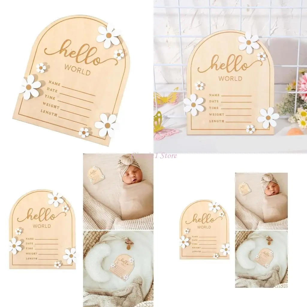 

Y1UB Деревянные новорожденные приветствуют знак Hello Baby Name Byting с декорациями цветов For Photography
