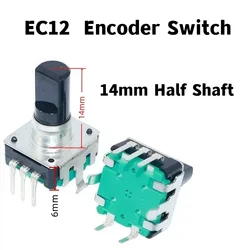 5pcs EC12 360 Degree Rotary Encoder RE12 Audio Encoder Coding 5Pin 24 Position With Push Button Switch Handle Length 15MM