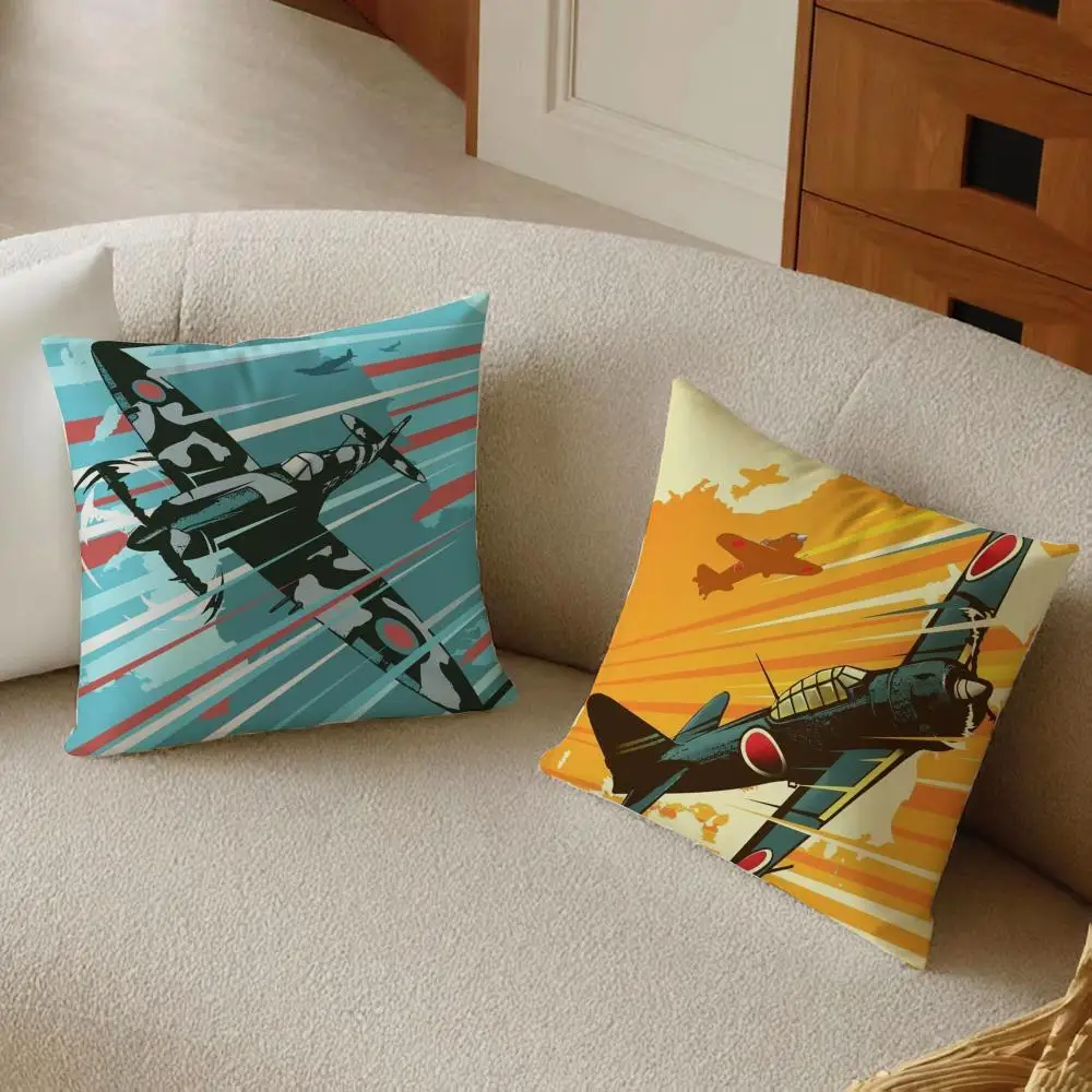 Aircraft Airplane Cool Cushion Cover Daily Washable Linen Pillowcase Soft  for Sofa Bed Home Room Decor