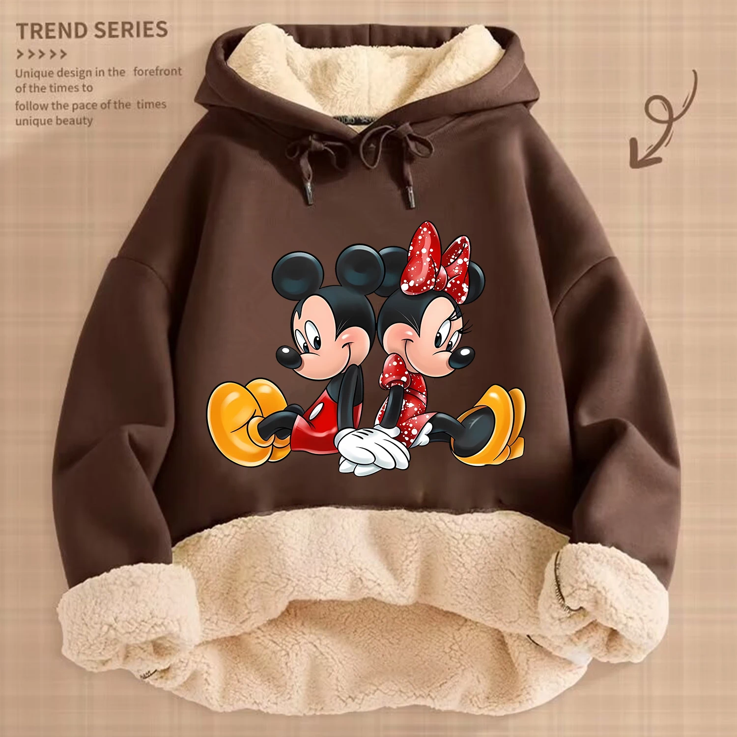 ديزني ميكي ماوس الصوف هوديي للكبار معطف بني سميك رجل امرأة ملابس الشتاء الدافئة ملابس أنيمي جديدة البلوز هدية #3