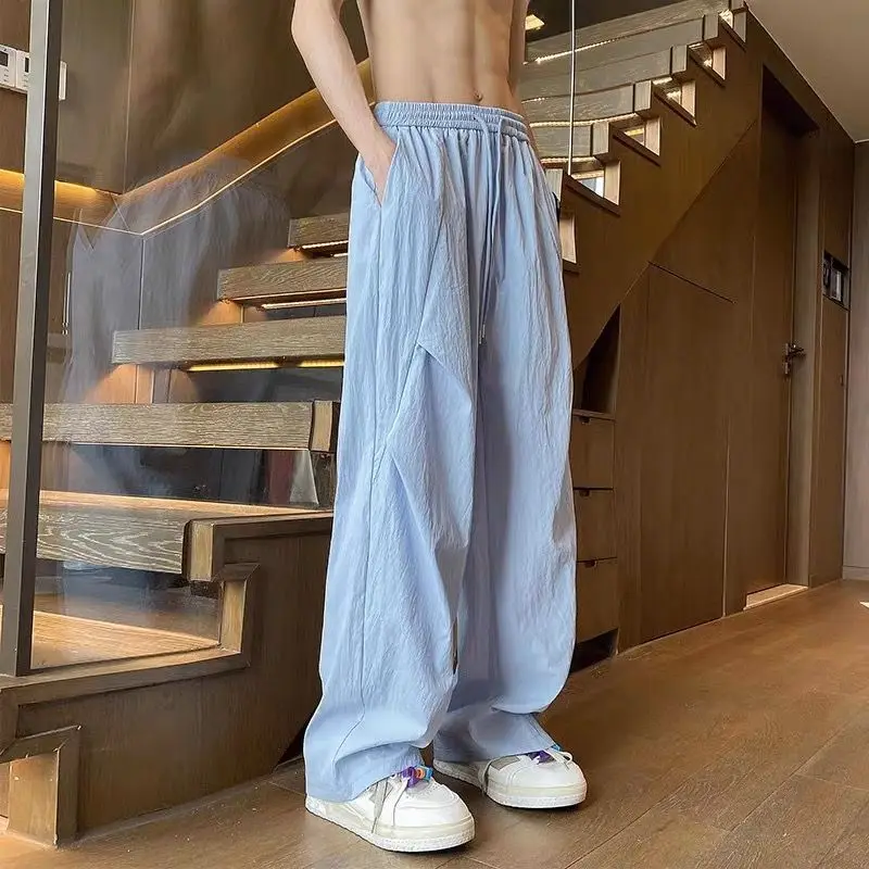 

GELITAYIN однотонные тонкие мужские повседневные широкие брюки из ледяного шелка летние мужские брюки мешковатые большие размеры высокое качество классические Xxxl St