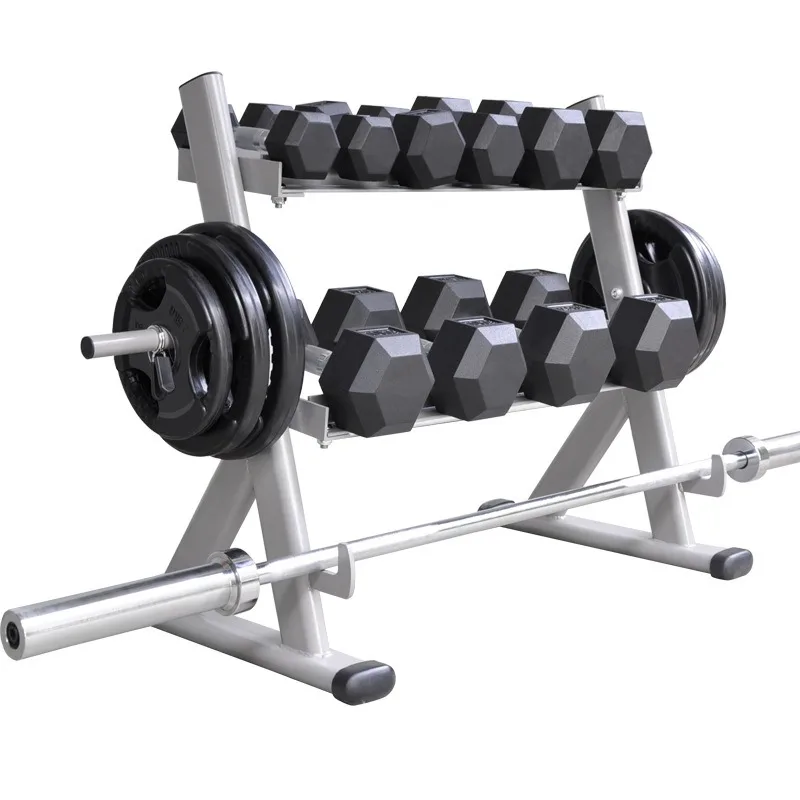Double-layer dumbbell rack, hexagonal round fixed dumbbell display rack,  storage rack, barbell  rack.
