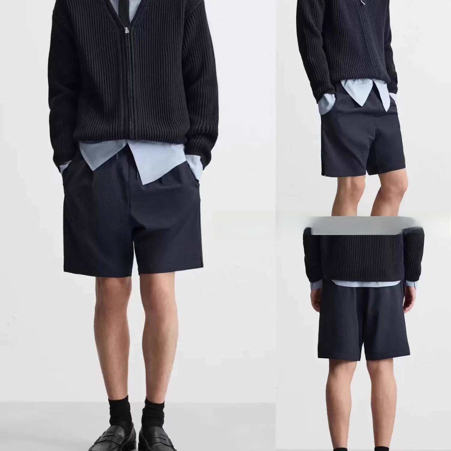 

New Summer Men's Loose Cool Feeling Bubble Cloth Casual orts Five-Quarter Pants Straight Leg Regular Thin Trendy Sle