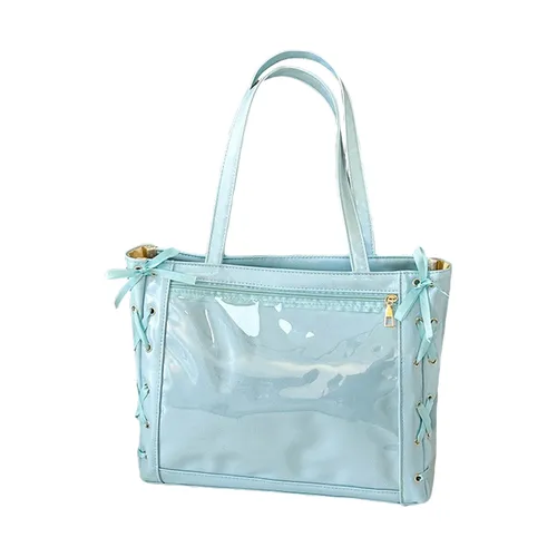 Imagen 2 del producto Bolso de mano con un hombro y lazo para exteriores, bonito bolso de mano transparente de gran capacidad con lazo para estudiantes