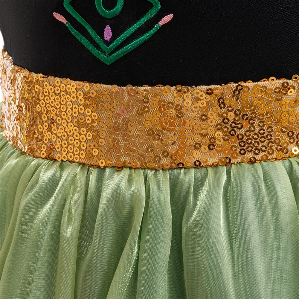 Girls Anna Wizard Princess Tutu Dresses Kids Fashion Birthday Party Dress Girl Green Frozen Clothes Children Embroidery Costumes