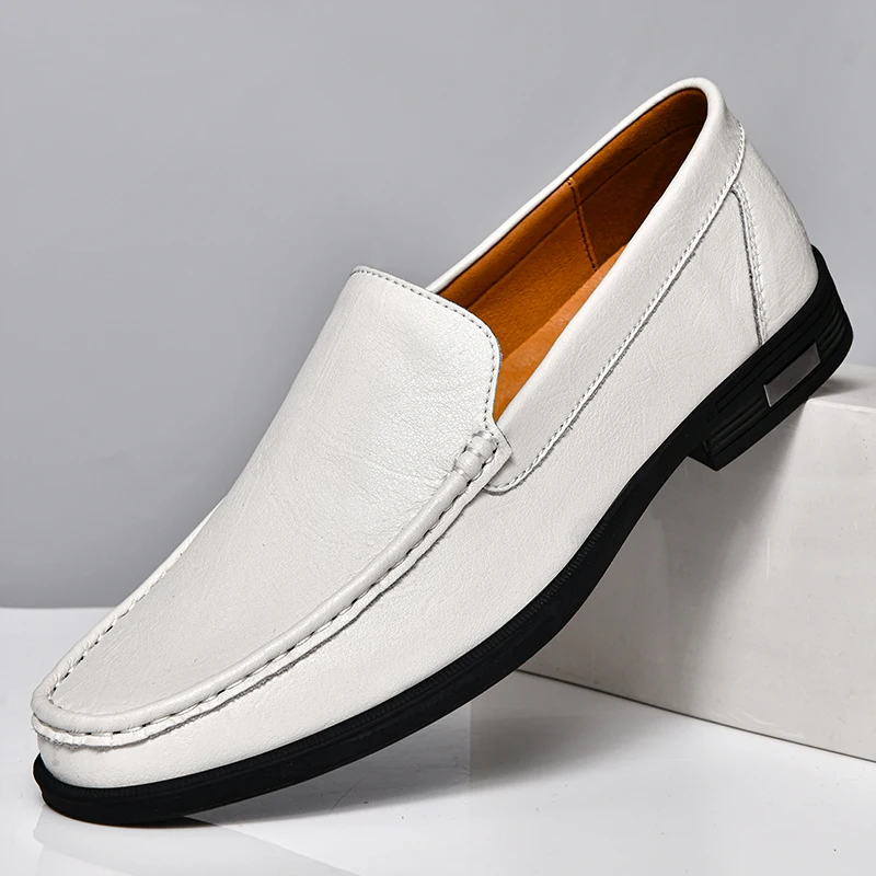 Genuine Leather Slip on Loafers Men Formal Dress Shoes Office Driving Wedding Party Mocasines Hombre Big Size Casual Shoes