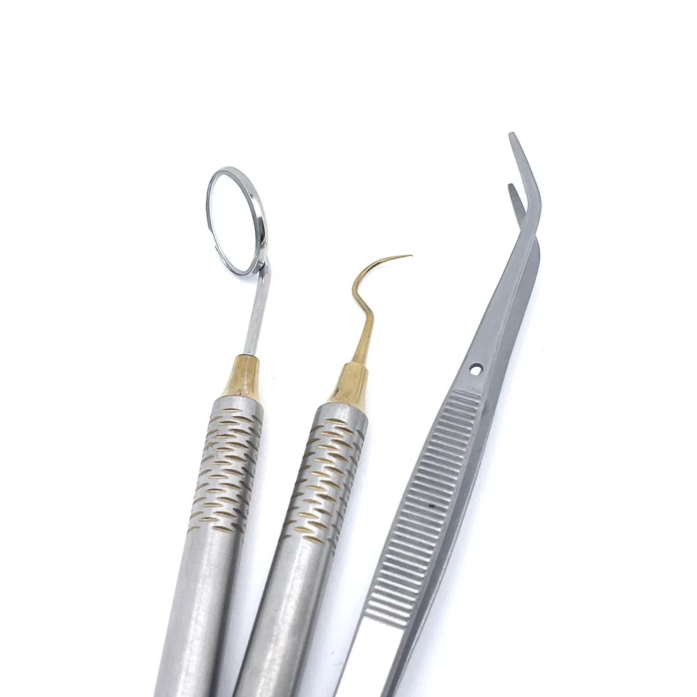 1/5Set Dental Mouth Mirror Tweezers Kit Stainless Steel Curved Probe Tweezer Reusable Dentist Teeth Cleaning Inspection Tools