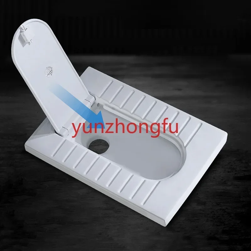 Ceramic Squat Pan with Cover for Home Use in Small Spaces, Odor-resistant and Hygienic, Squat Toilet with Lid