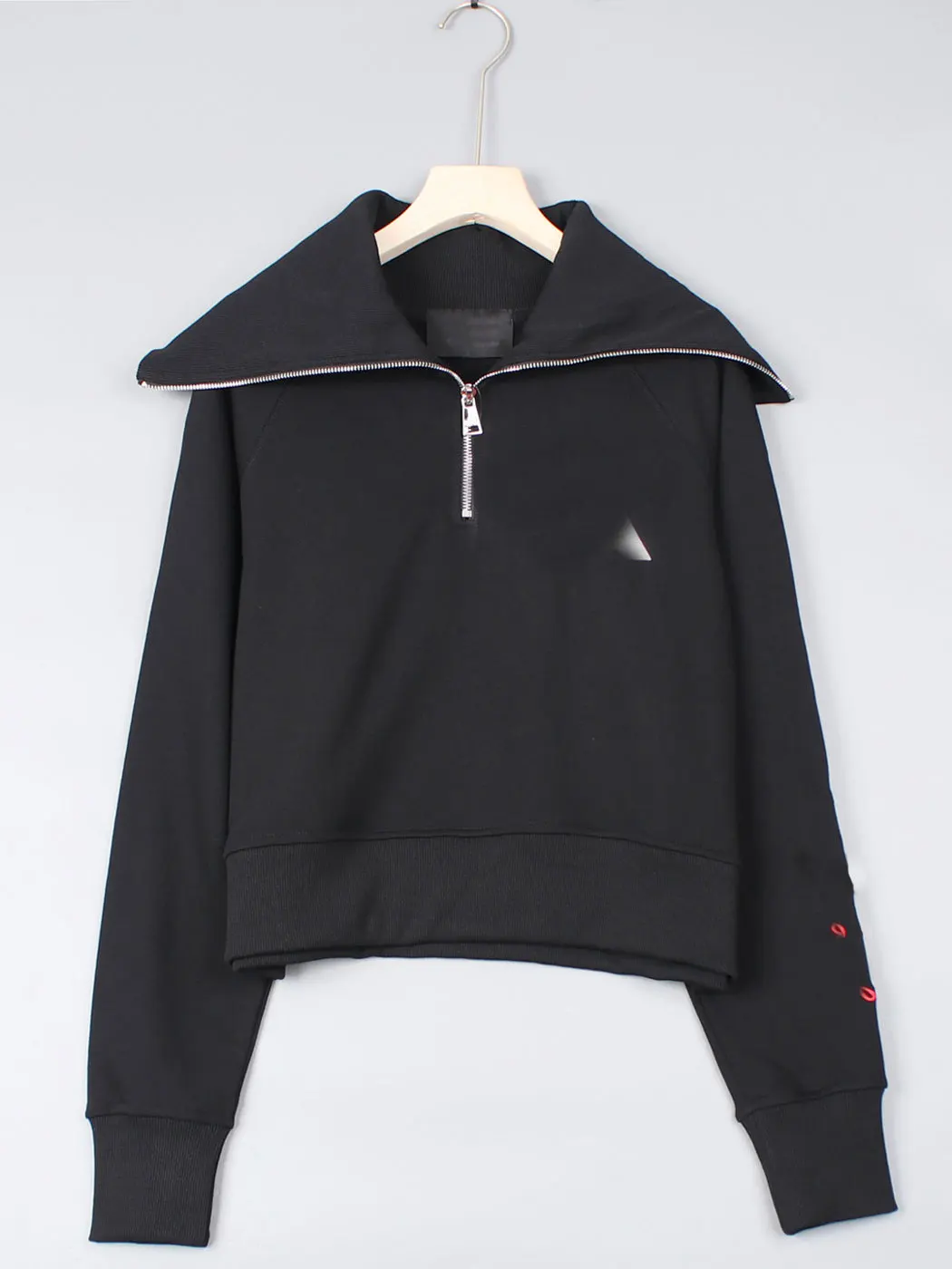 Black Half Zipper Sweatshirt Women's Loose Long Sleeve Turn-down Collar Casual Lazy Style American Fashion Ladies' Top