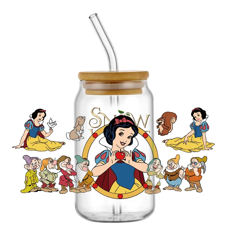 Miniso Snow White 16oz DTF Sticker Cups Cool Personalize UV Wrap Transfer Sticker Custom Labels DIY Logo Selfadhesive Princess