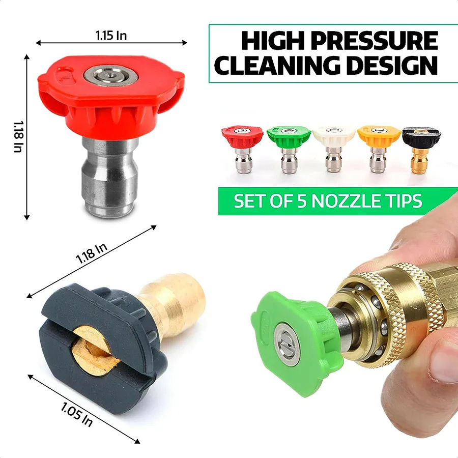 

High Pressure Washer Sprayer Nozzle Metal Tip With 1/4" Quick Connector Car Washing Nozzles 0 15 25 40 Degree 5pcs/Set