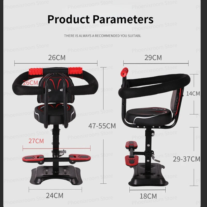 Electric Scooter Child Seat Adjustable Shock Seat Electric Vehicle Child Seat with Seat Belts Armrest and Foot Pedal Detachable