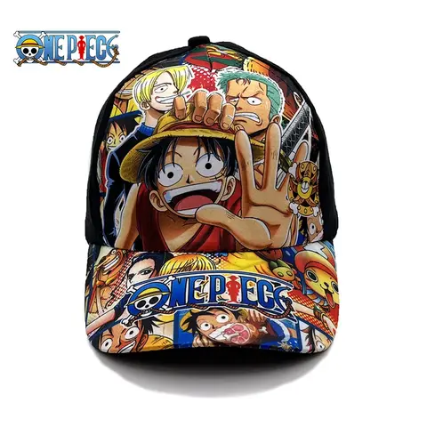 원피스 애니메이션 야구 모자 조정 가능한 인쇄 여름 태양 모자 Luffy 만화 면화 통기성 해변 코스프레 플랫 모자 어린이 장난감