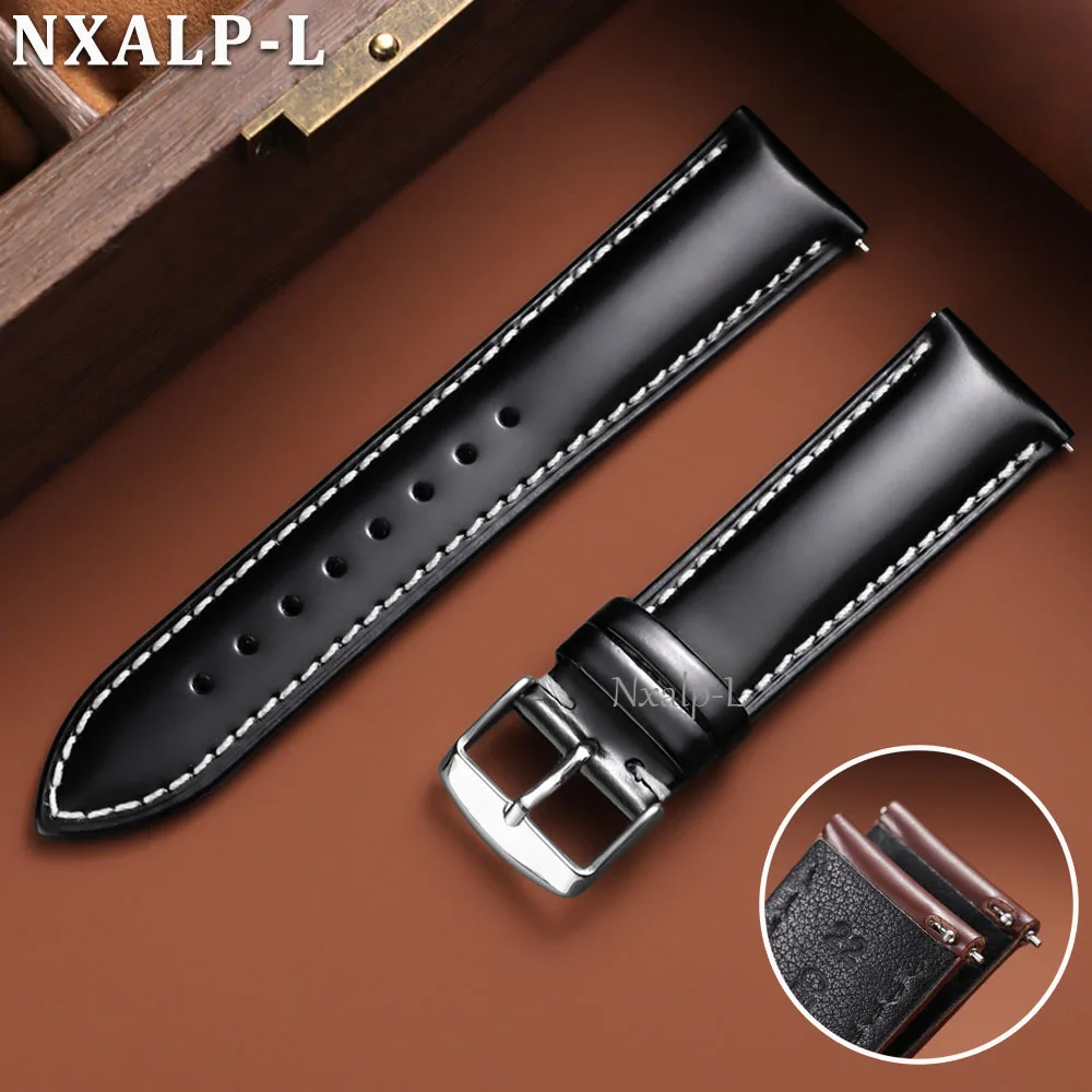 Oiled Leather Strap for Omega for Seiko Watch Band 18mm 19mm 20mm 21mm 22mm Genuine Cowhide Wristband Quick Release Accessories