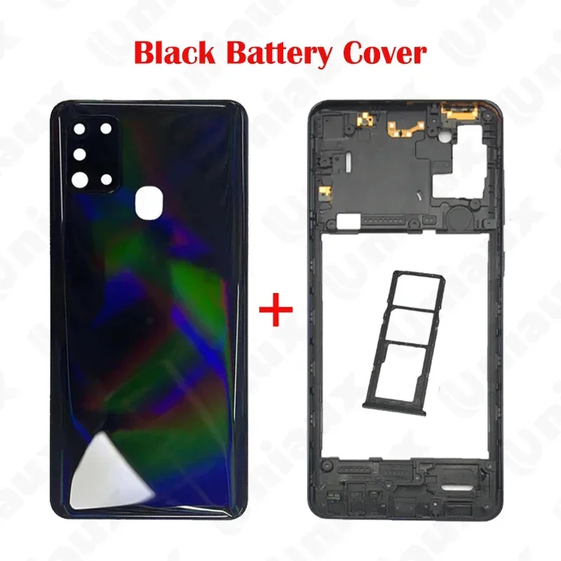For Samsung Galaxy A21s A217 A217F Phone Housing Middle Frame chaiss Battery Back Cover Rear Lid Panel Cover Camera Glass Lens