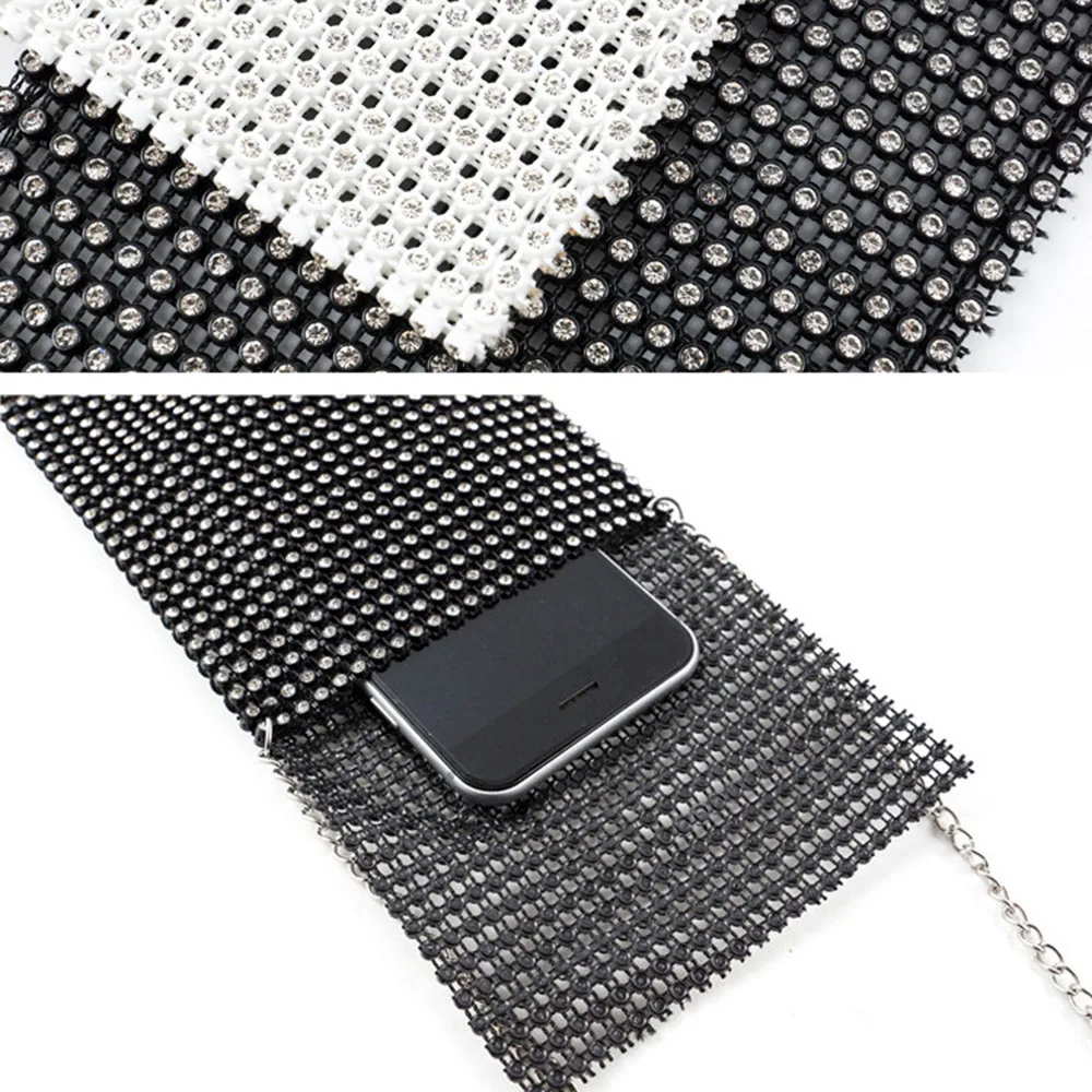 Women's Glittering Diamond-Encrusted 2025 New Korean-Style Mini Chain Purse Bag Single-Shoulder Crossbody Mesh Bag For Phones