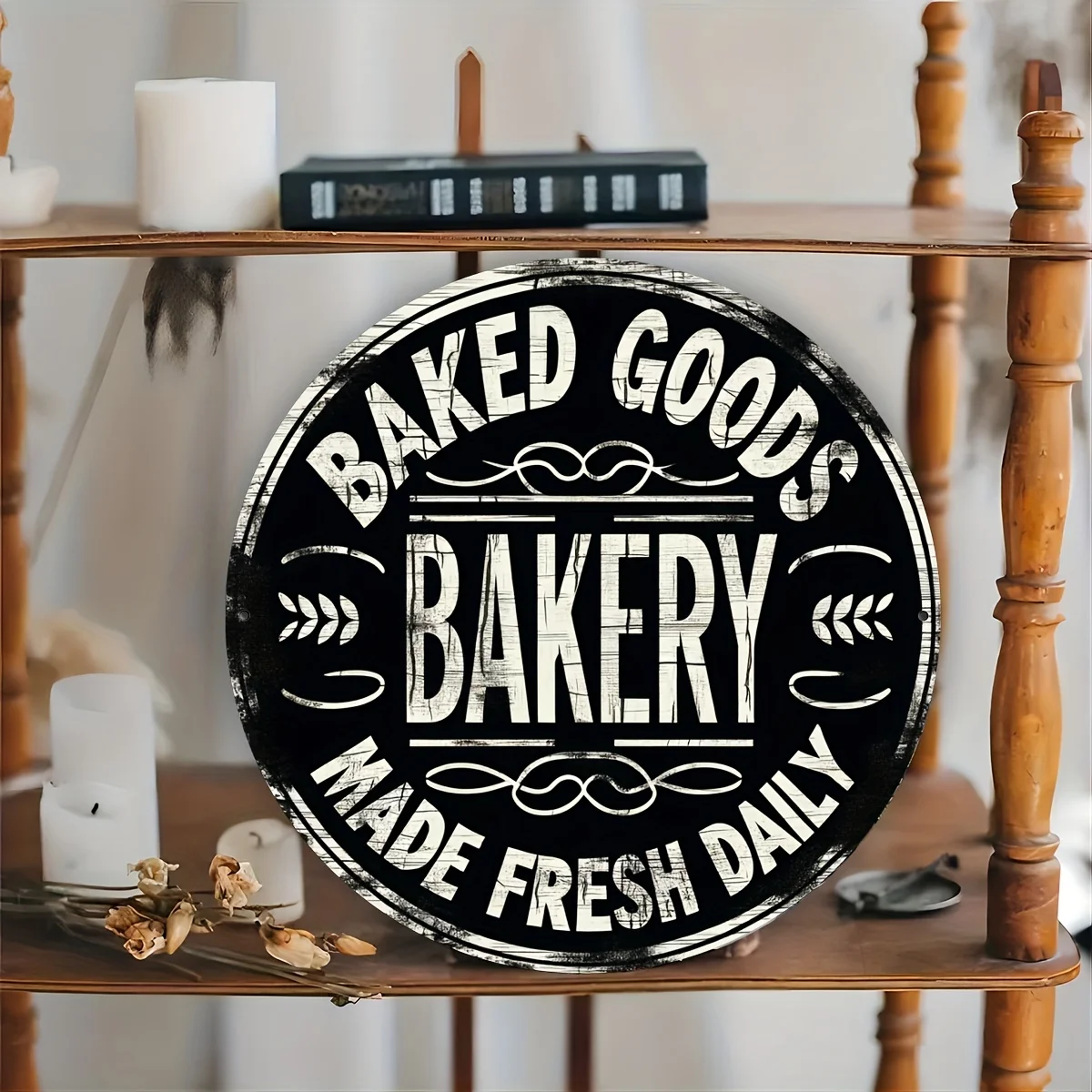 ديكور الغرفة قطعة واحدة من لافتة فنية جدارية معدنية من الألومنيوم على الطراز العتيق، "السلع المخبوزة المصنوعة منعشًا يوميًا"، تصميم متين وسهل التعليق #4