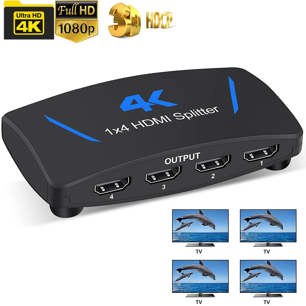 HDMI Splitter 4K 1X4 1X8 HDMI Distributor Splitter 1 in 2 out HDMI Amplifier Video Splitter 4K 30Hz HDCP 1.4 for PS4 Xbox HDTV